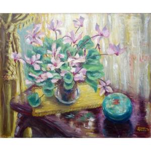 "Le CYCLAMEN" par Simone ROUSSELET ...SALON de 1972