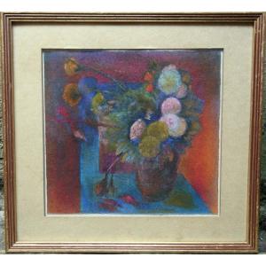Pastel "bouquet Of Flowers" By Verchepal (?) Circa 1970/80