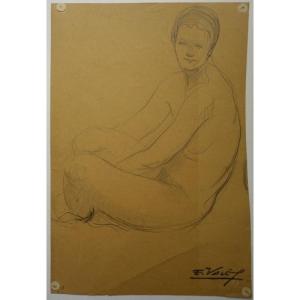 "FEMME ASSISE NUE" par Edmond VALES vers 1950/60