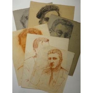 Lot Of 6 "men's Portraits" By Edmond Vales...1937