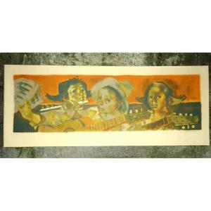"the Musicians" Large Lithograph By Lucien Fontanarosa