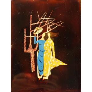 "the Two Friends" Lacquer By Thanh Le...vietnam Circa 1960/70
