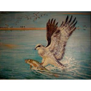 "osprey" Large Painting By Alfred Andrieux 1939