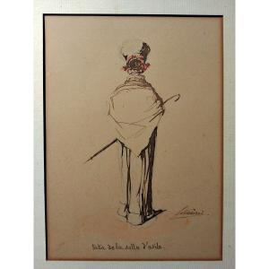 "tata De La Sallo d'Asilo" Caricature By Pierre Letuaire Circa 1860