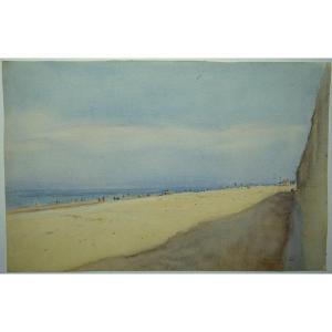 "trouville La Plage" Watercolor By Pierre Monneins ... 1966