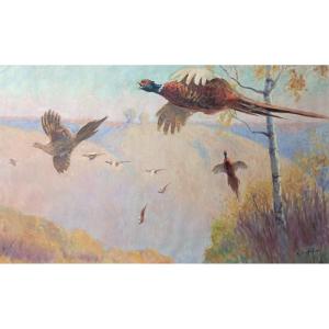 "flight Of Pheasants" By Alfred Andrieux Around 1930/35