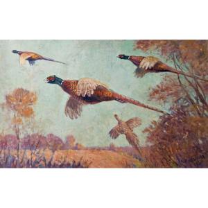 "flight Of Pheasants" By Alfred Andrieux Around 1930/35