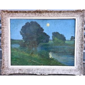 Large "landscape At The River" By Frédéric Ragot