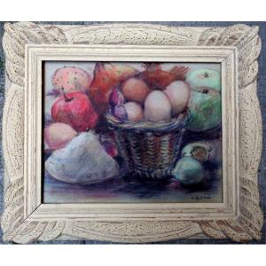 "fruits And Eggs" Pastel By Koeva-ehlinher Circa 1960/70