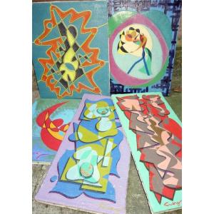 LOT de 5 TABLEAUX Signés GSY ...ALLEMAND( ?) vers 1970/80