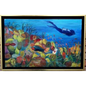 "the Underwater Diver"...unsigned Painting Circa 1980/90