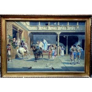 "arrival In The Courtyard" By Josep Llovera Bofill Around 1880