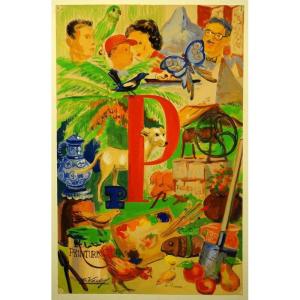 "the P" By Edmond Vales ....gouache From 1967