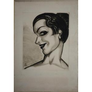 "portrait Of A Woman" Engraving By Ghtribout Circa 1925