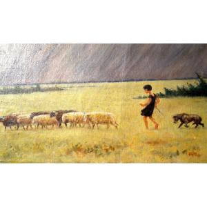 “it’s Raining, Shepherd” By Alfred Andrieux Circa 1930