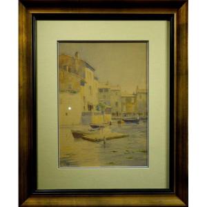 "les Martigues (?) " Watercolor By Lina Bill