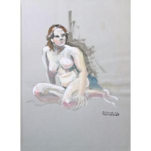 “seated Naked Woman” By Simone Rousselet Circa 1970