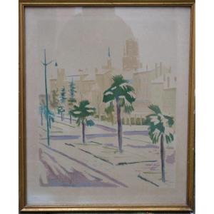 "albi Under The Snow" Lithograph By Jules Cavailles