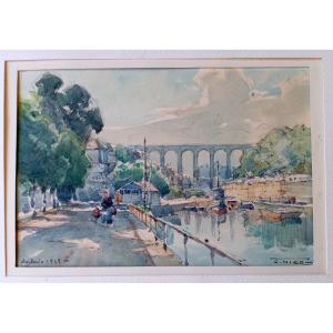 "morlaix Le Bassin" By Jean Nicol ...1948