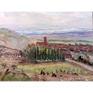 "montesquieu Volvestre" Watercolor By G.izaure-dezes....1937