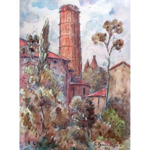 "rieux Volvestre" Watercolor By G.izaure-dezes.....1937