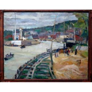 "port Of Honfleur" By Gaston Sebire Around 1950