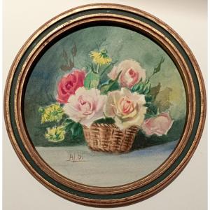 "roses In Basket" Watercolor By Bl Odin ?????