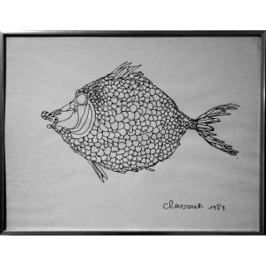 "fish" Drawing By Pierre Clavaret Sculptor..1983