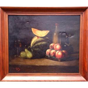 "melon, Peches, Pears And Alcohols"...canvas Signed ...circa 1890/1900