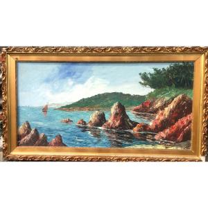 "mediterranean Rocky Coast" By Roberval Circa 1950