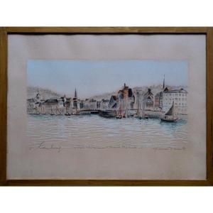 "the Port Of Honfleur" Lithograph By André Hambourg