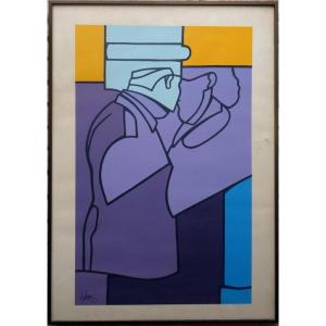 "the Kiss" Lithograph By Valerio Adami ..1976