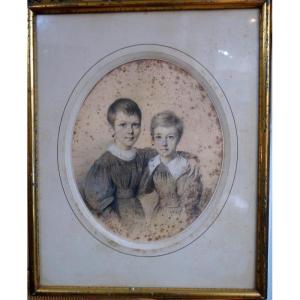 "two Little Girls" By Jules Boilly Circa 1830/40