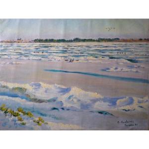 "the Frozen Loire At Guilly" By Alfred Andrieux ..january 1940