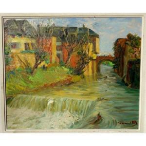 "old Houses In Oloron" By M.cannaut-utz Around 1940