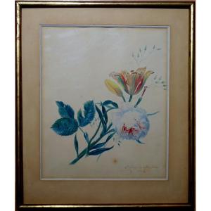 "rose And Tulip" Watercolor By Cg Van De Kasteele (?) Around 1900