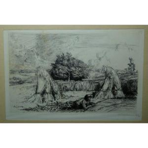 "sheaves Of Rye At Crevecoeur" Engraving By A.lepere 1915