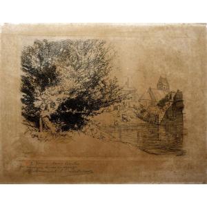 "the Church Of Villeneuve Sur Bellot" Engraving By Auguste Lepere 1915