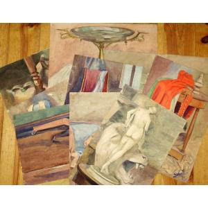 Lot Of 10 Watercolors "still Life" G.geraud 1911/13