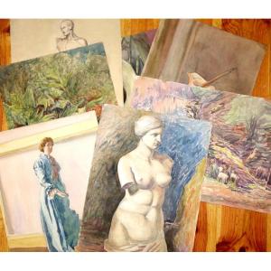 Lot Of 7 Watercolors "still Life" G.geraud 1911