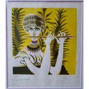 "the Flutist" Lithograph By Marc Saint Saens Circa 1960/70
