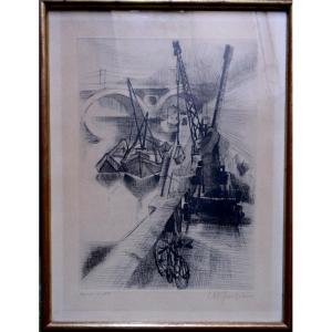 "pont Neuf In Toulouse" Engraving By Michel Goedgebuer Around 1960/70