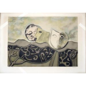 "the Masks" Lithograph By Paul Rambie