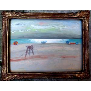 "canet Plage" Gouache By Laurent Escap ...1966