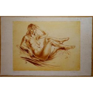 "nude Woman" Lithograph By Marc Dautry..unique Proof
