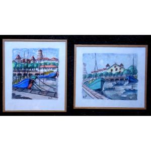 2 Views Of The "port Of Saint Jean De Luz" Mat Rolls Circa 1970/80