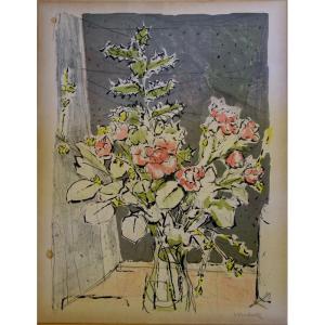 "bouquet Of Flowers" Lithograph By Victor Surbek (switzerland) ..1950/60
