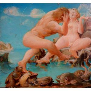 "nude Couple In A Fantastic Landscape" Jean Mablord 1960
