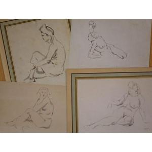 4 Drawings "nude Women" By Pienne ...1943