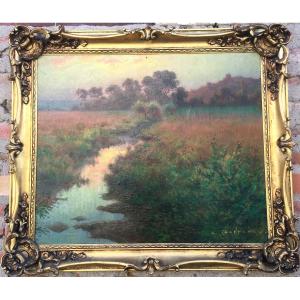 "landscape By The River" By E. Chaffanel ..marne(?) Around 1900/10